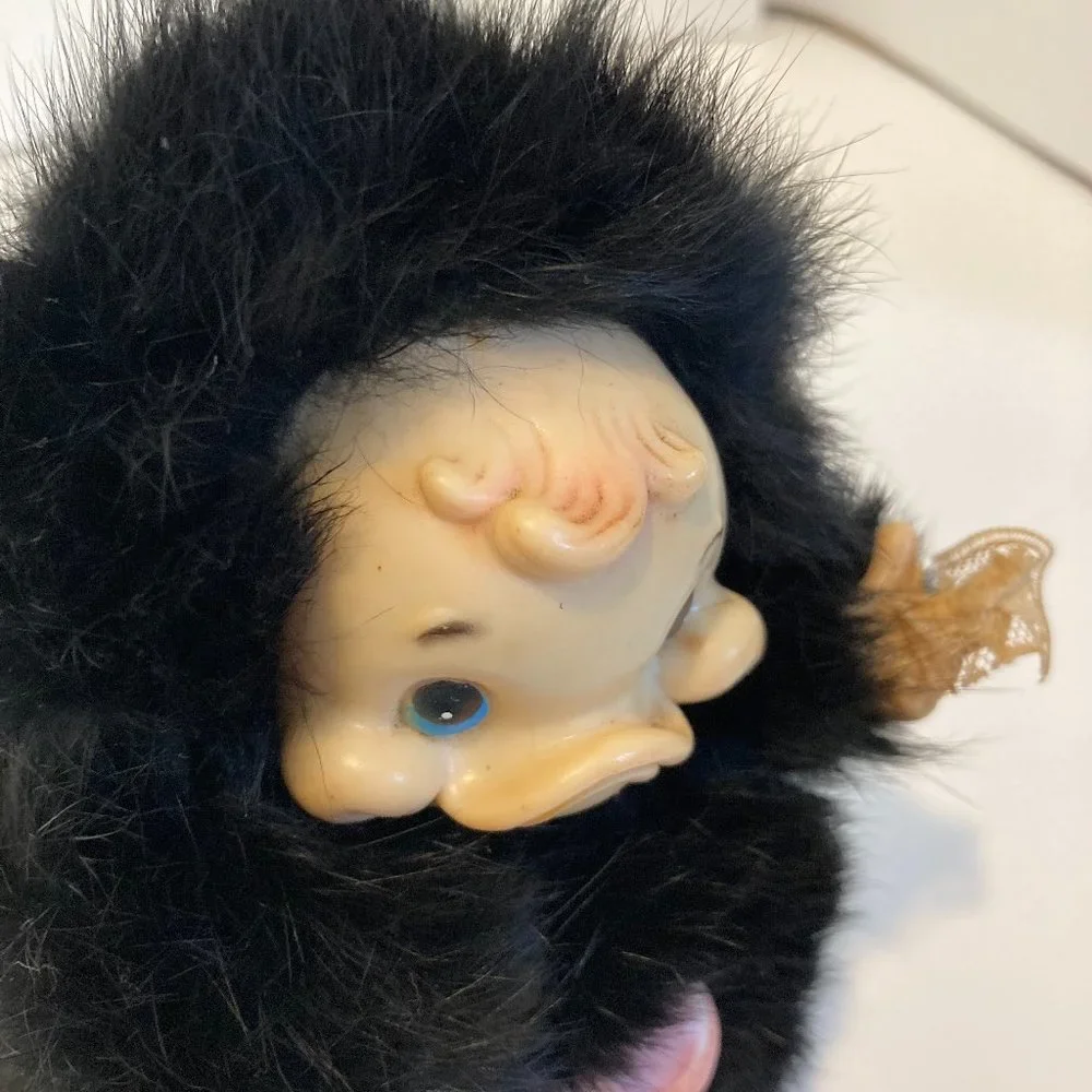 Vintage 6" Furry Baby Duck Doll Figure Black Fuzzy Bundle Plastic Head - Picture 2 of 9